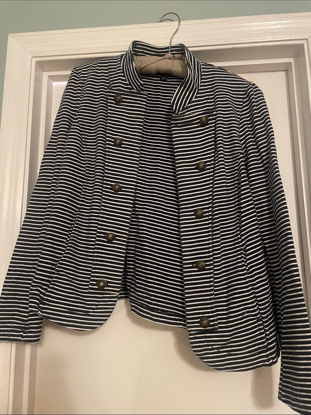 Tommy Hilfiger Black & White Striped Military-Style Blazer